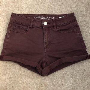 American Eagle Maroon Hi-Rise Shorts